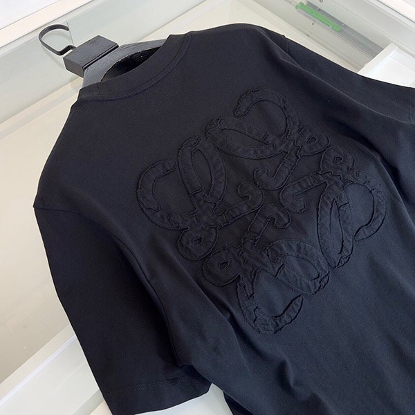 ロエベ コピー ロゴ エンブロイダリークルーネック Tシャツ 2色 lok24536